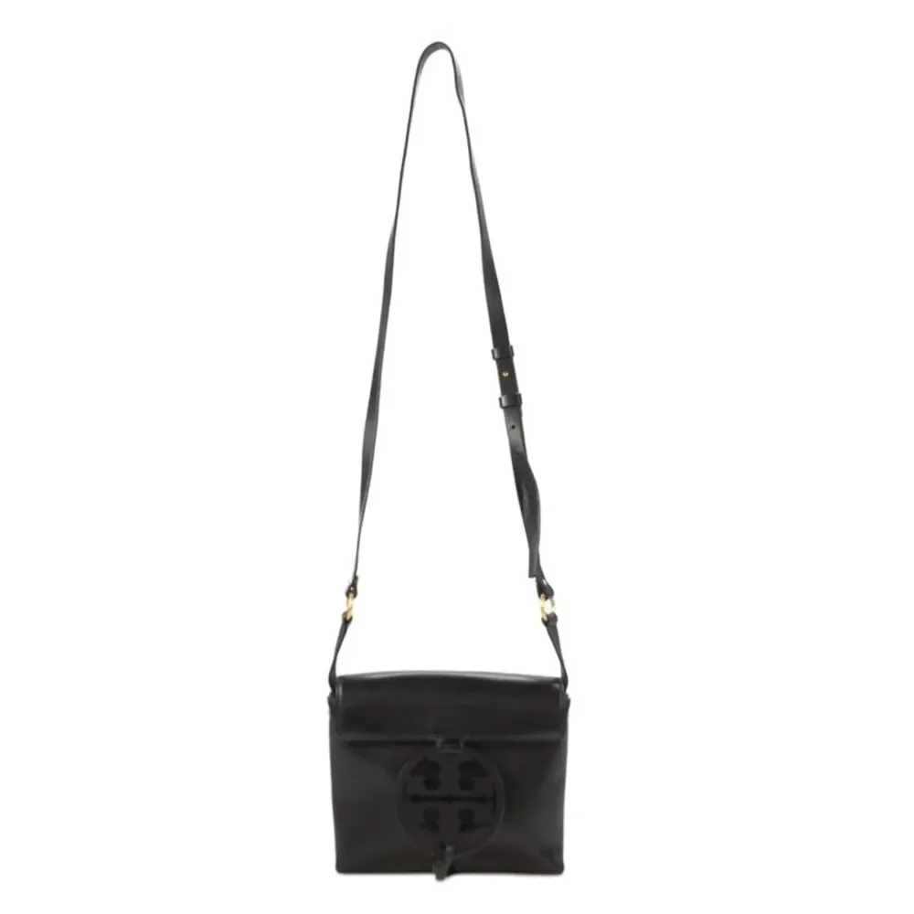 Tory Burch Womens Leather Miller Flap Crossbody Handbag Black